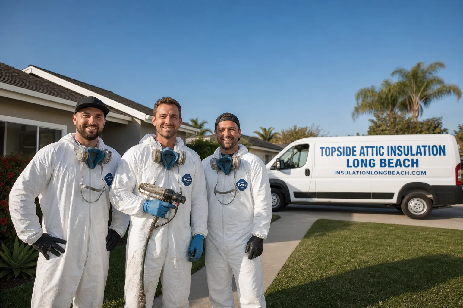 Topside Attic Insulation Long Beach insulation service vehicle and crew in Long Beach, CA